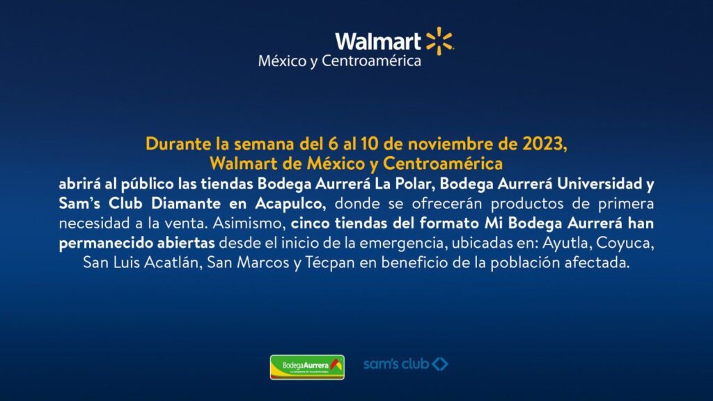 Grupo Walmart México anunció la reanudación de sus tiendas en Acapulco
