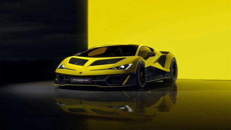 Superdeportivo Lamborghini Fenomeno en color amarillo con motor V12 de 825 caballos, reflejando la potencia y exclusividad de los autos de lujo.