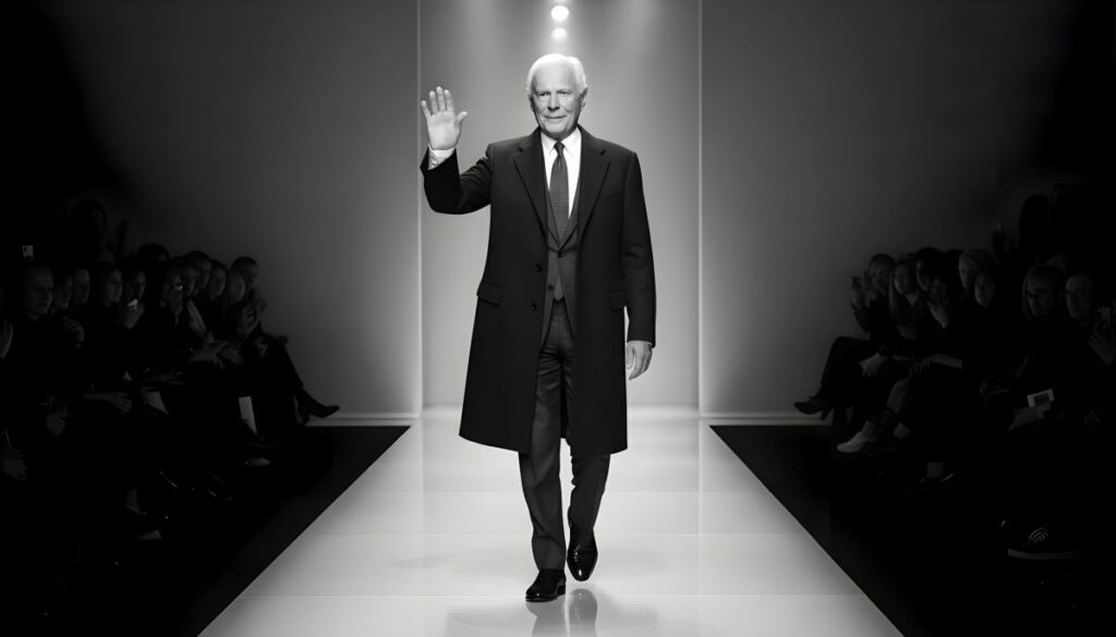 Retrato editorial de Giorgio Armani en Italia, símbolo de legado empresarial global