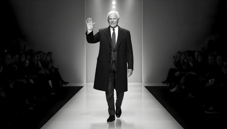 Retrato editorial de Giorgio Armani en Italia, símbolo de legado empresarial global