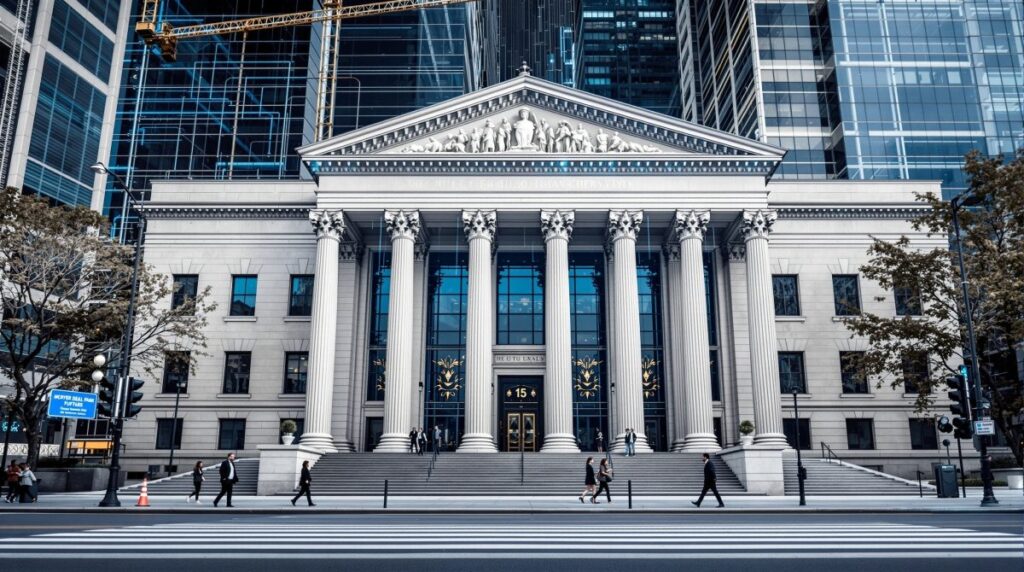 Edificio judicial en Nueva York vinculado al rechazo del acuerdo de Anthropics sobre copyright