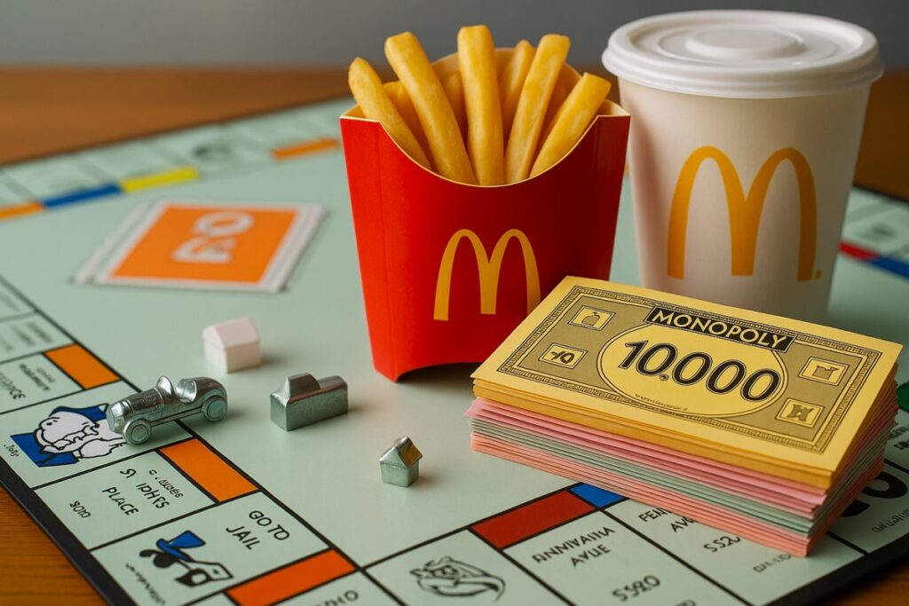 Imagen editorial de Monopoly McDonald’s con premio de un millón de dólares en efectivo