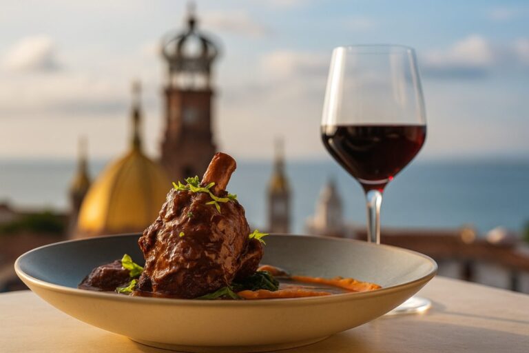 Plato gourmet con vista al centro histórico de Jalisco como símbolo de crecimiento gastronómico y económico