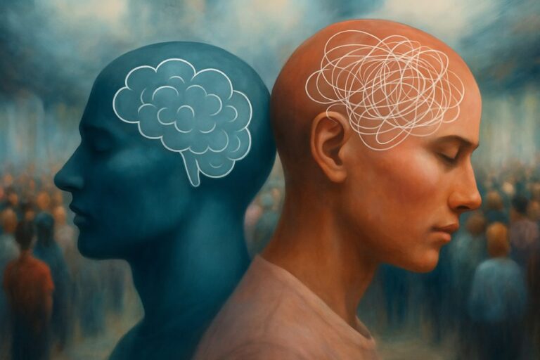 Ilustración editorial sobre salud mental en empresas mexicanas, bienestar emocional y trabajo