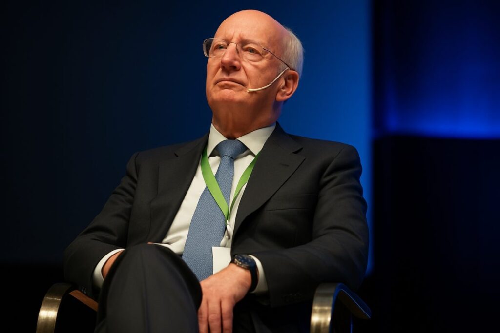 Empresario argentino en escenario institucional durante conferencia sobre política industrial