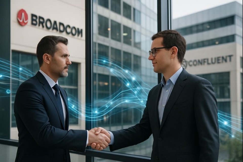 Ilustración de la integración de Confluent y Broadcom para potenciar inteligencia empresarial con datos en tiempo real