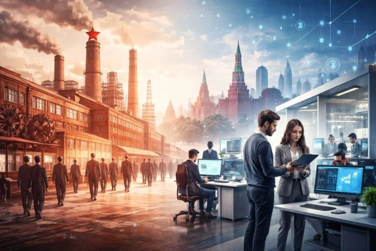 Ilustración del legado soviético en la cultura empresarial e innovación rusa