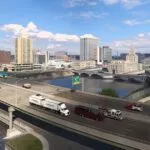 Vista urbana de Cedar Rapids e Iowa City que representa actividad empresarial, inversión regional y desarrollo económico