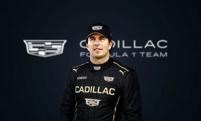 Monoplaza CA01 de Cadillac resaltando los patrocinadores de Checo Pérez en una estrategia de innovación corporativa y tecnológica en F1.