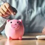 Persona revisando presupuesto y gastos para mejorar sus finanzas personales con libreta, calculadora y dinero en mesa