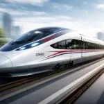 El tren bala CR450 a alta velocidad en pruebas mostrando diseño aerodinámico y progreso tecnológico