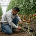 Sondas capacitivas enterradas midiendo humedad del suelo para riego de precisión en campo mexicano con tecnología digital