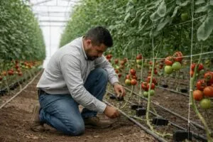 Sondas capacitivas enterradas midiendo humedad del suelo para riego de precisión en campo mexicano con tecnología digital
