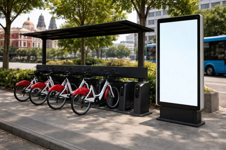 Sistema estatal de bicicletas públicas Puebla con tecnología y movilidad sustentable en entorno urbano moderno