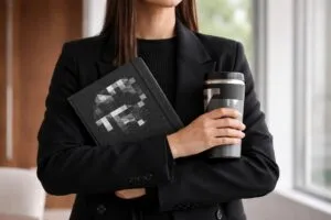 Fotografía editorial de productos de merchandising corporativo mostrando diseño, marca y sustentabilidad