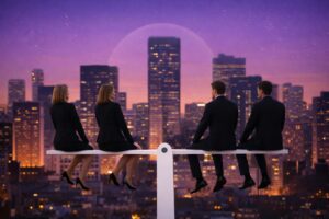 Equipo diverso en oficina moderna reflejando cultura empresarial sexista y transformación hacia inclusión e innovación