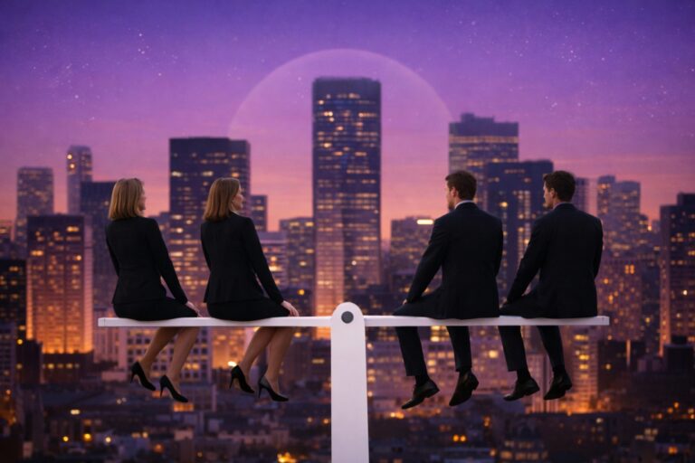 Equipo diverso en oficina moderna reflejando cultura empresarial sexista y transformación hacia inclusión e innovación