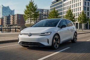 Volkswagen ID Polo eléctrico con 454 km de autonomía en ciudad europea con enfoque en movilidad eléctrica accesible