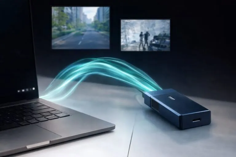 NPU externa USB ASUS ejecutando inteligencia artificial local en equipos empresariales modernos