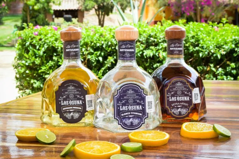 Botella de tequila elaborada con agave azul que representa la economía de México y el Día Nacional del Tequila.