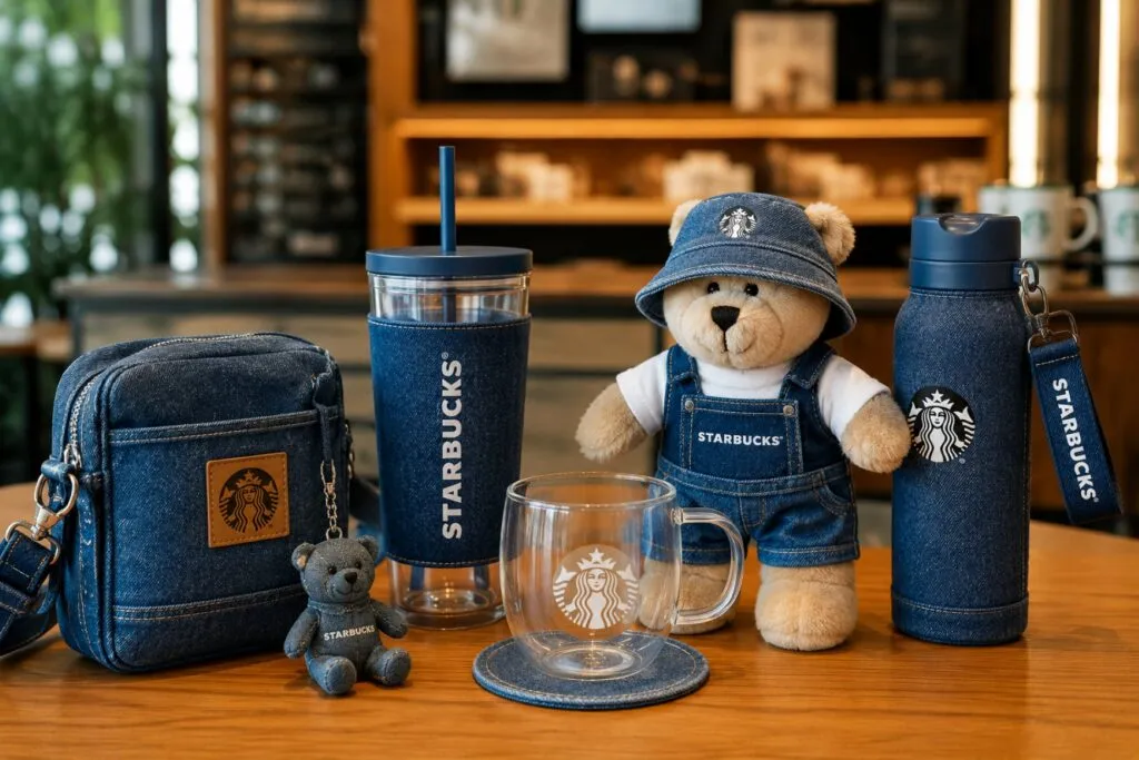 Starbucks Denim suma mezclilla a coleccionables con Bearistas, termos y accesorios disponibles para compradores en México