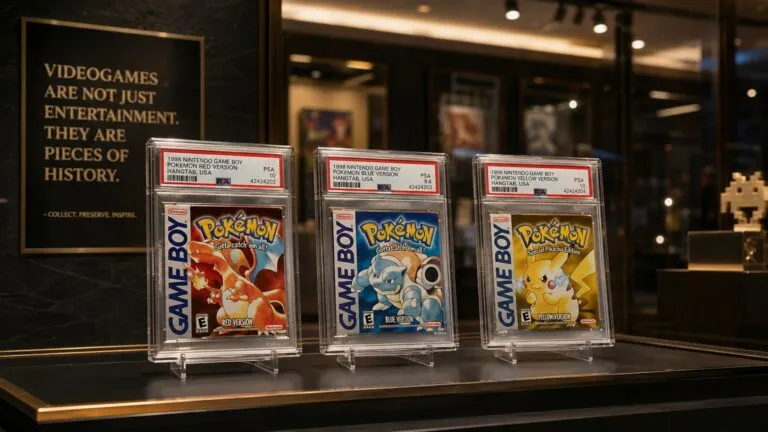 Videojuegos clásicos de Pokémon para Game Boy representados como objetos de colección de alto valor.